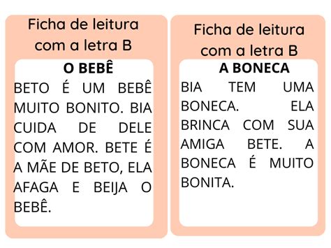 Ficha De Leitura A Letra B Atividades Alfabetiza O E Letramento