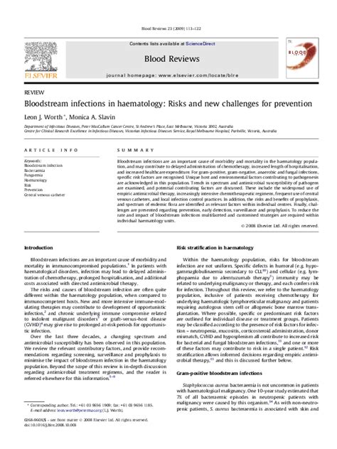 Pdf Bloodstream Infections In Haematology Risks And New Challenges