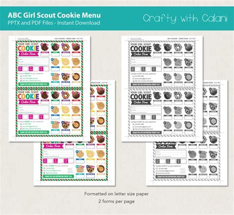 Girl Scout Cookie 2023 Order Form Abc Cookie Order Form Etsy