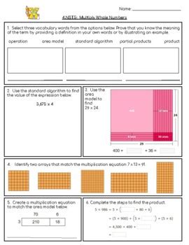 4th Grade 4 NBT 5 Assessment Multiply Whole Numbers By Assessment Queen