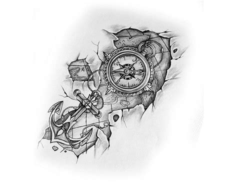 Compass With Anchor And Map Tattoo Design By Lapinetattoodesign Map Tattoos Sleeve Tattoos