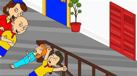 Doris And Bald Caillou Push Caillou And Rosie Down The Stairs Grounded