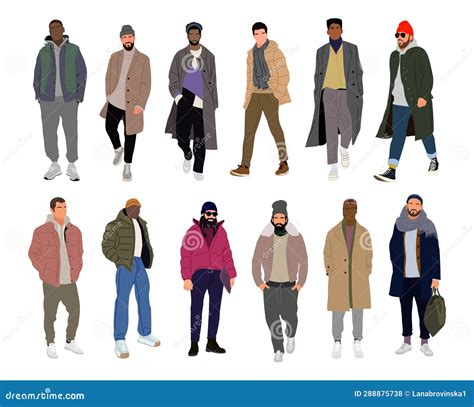 Street Fashion Men Vector Set Isolated On White Stock Illustration