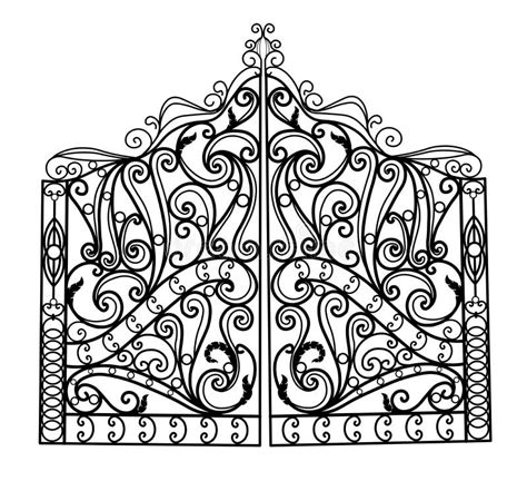 Wrought Iron Gate And Fenceblack Metal Gate With Forged Ornaments On A