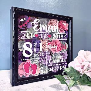 Personalized Birth Stat Flower Shadow Box Newborn Baby Etsy