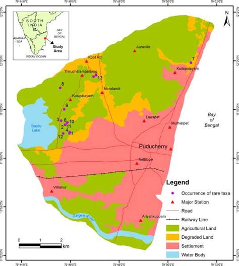 Map Of Pondicherry And Its Surroundings Showing The Locations And Their