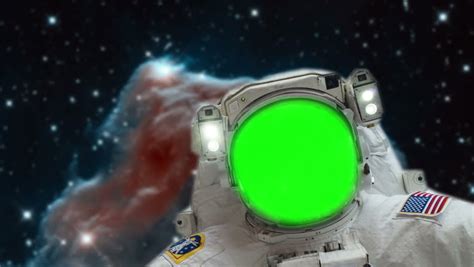 Astronaut Spacewalk Green Screen Face By Earth With Hurricane In Outer