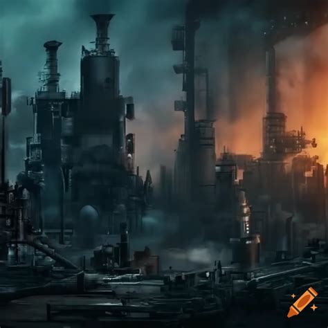 Grimdark Dystopian Sci Fi Industrial Refinery