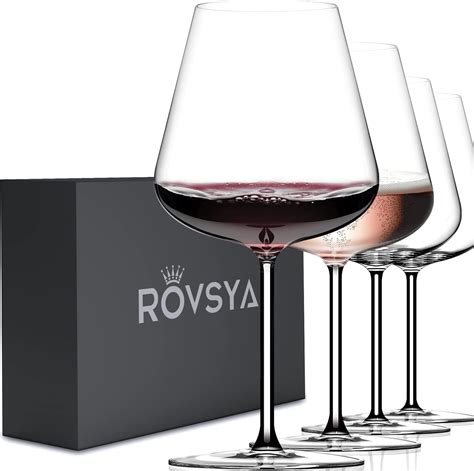 Rovsya Red Wine Glasses Set Of 4 28oz Large Wine Glasses Hand Blown Crystal Clearer