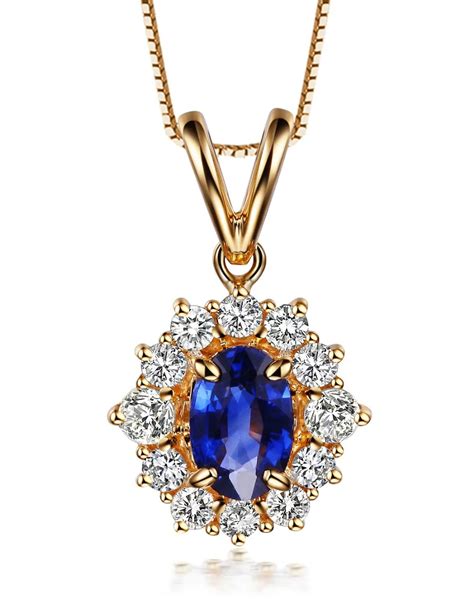 18k Yellow Gold 05ct Natural Sapphire Gemstone Diamond Pendant