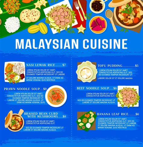 Malaysian Cuisine Menu Template Vector Price List Vector Art