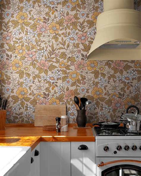 Vintage Flowers Wallpaper for Kitchen Peel & Stick Vintage - Etsy