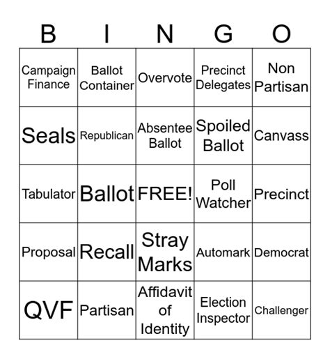 election day bingo card