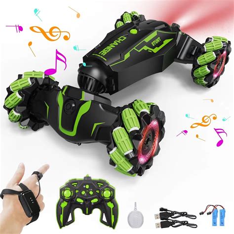 Loozix Upgraded Hand Gesture Sensing Rc Stunt Car With Lights Music Spray Fog