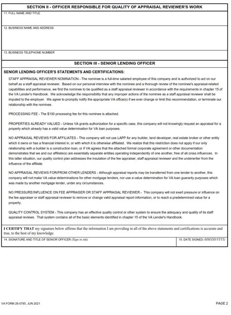 Va Form 26 0785 Lenders Staff Appraisal Reviewer Sar Application