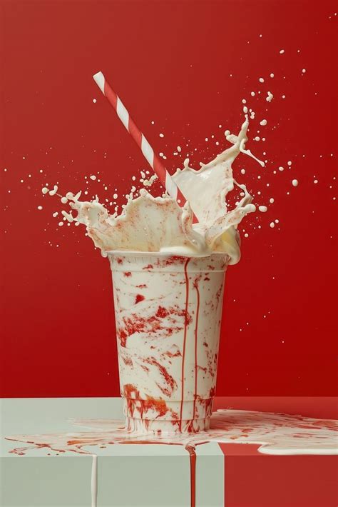 Striped Straws Glass Splashing Strawberry Premium Photo Rawpixel