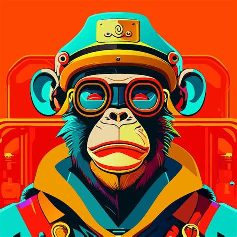 Personagem macaco cartoon de ilustração vetorial cyberpunk Vetor Premium