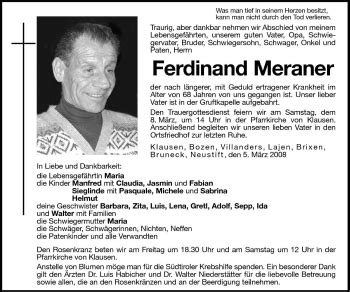 Traueranzeigen Von Ferdinand Meraner Trauer Bz