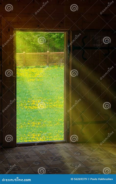 Sun Light Shining Through Wooden Door Stock Image Image Of Open