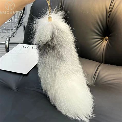 Real Fox Fur Tail Large Long Natural Fur Tail Keychain Pendant