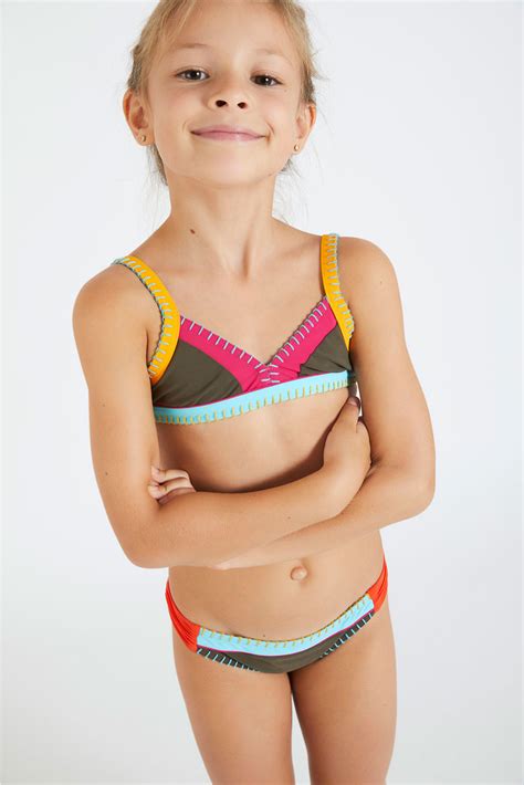 Girls Khaki Two Piece Swimsuit Mariachi Teknicolor Banana Moon