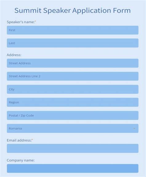 Summit Speaker Application Form Template Free