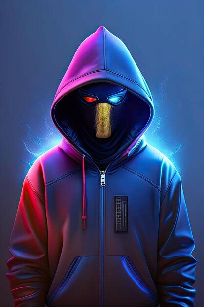 Premium Photo | Hacker in a hood on dark blue digital background