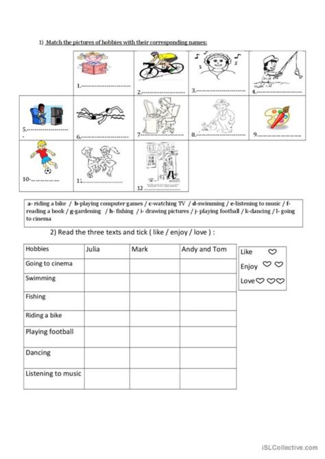 Hobbies English Esl Worksheets Pdf Doc