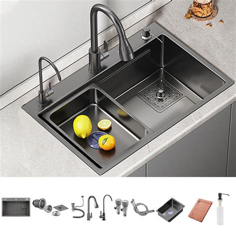 Black Stainless Steel Kitchen Sink Single Bowl Sink with Soap Dispenser ...