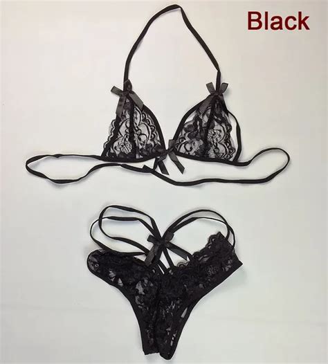 Lace Bikini Set Cleavage Lingerie Erotica Lace Belt Women Sexy Bra