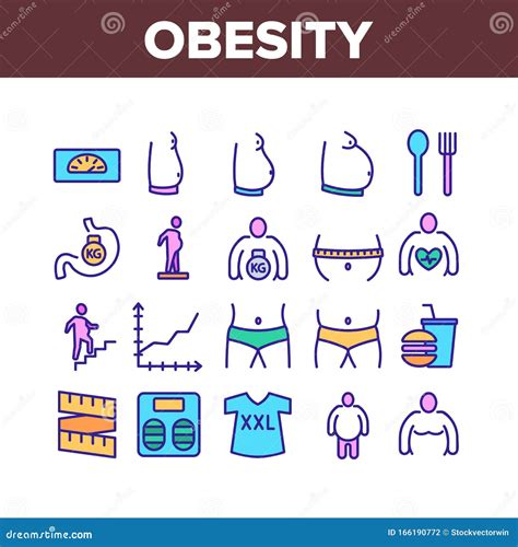 Obesity And Overweight Collection Icons Set Vector Stock Vector