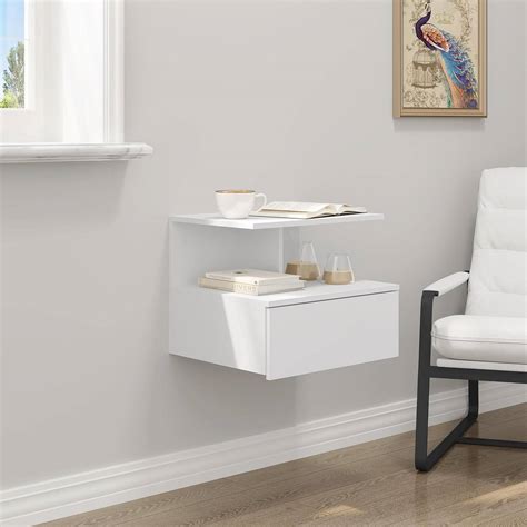 WOLTU Hanging Bedside Table Floating Nightstand With Drawer Open