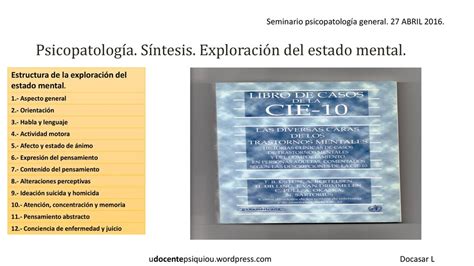 Psicopatología Síntesis Exploración del estado mental ppt descargar