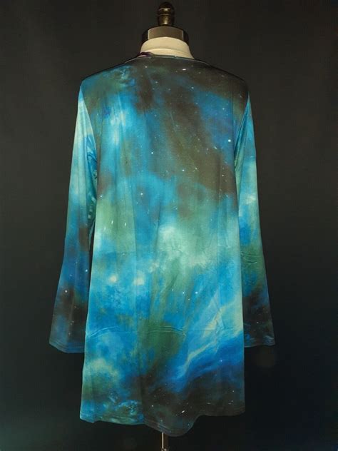 NEW AZALEA By FIRMIANA Sz L Tunic Top Shirt Blue Black Space Galaxy