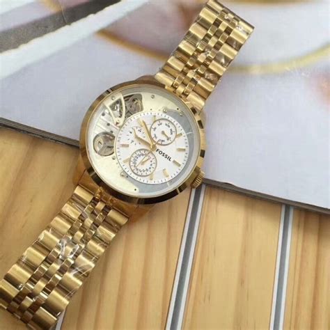 Fossil Townsman Chronograph Skeleton Gold Dial Gold Steel Strap Watch for Men