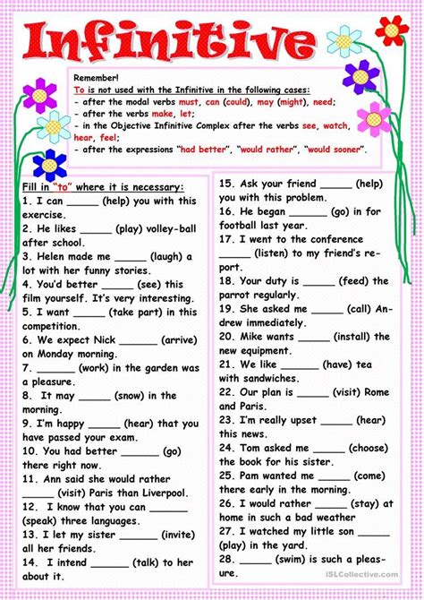 Infinitive Phrases Worksheet With Answers