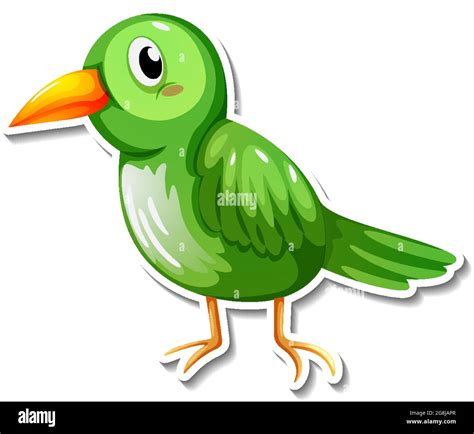 A cute green bird cartoon animal sticker illustration Stock Vector ...