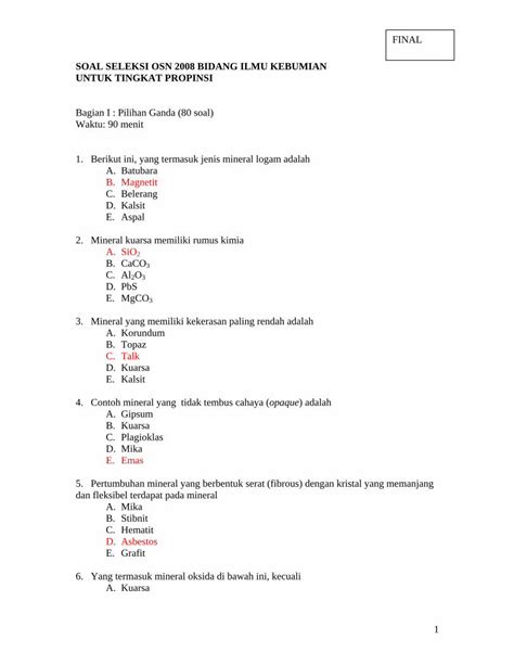 PDF SOAL SELEKSI OSN 2008 BIDANG ILMU KEBUMIAN PDF FileBatuan