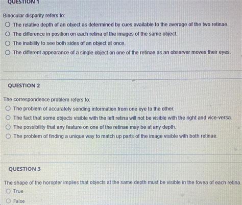 Solved Binocular disparity refers to: The relative depth of | Chegg.com