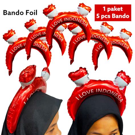 Jual Bando Merah Putih Bandana Ikat Kepala Balon Foil Merah Putih Pcs