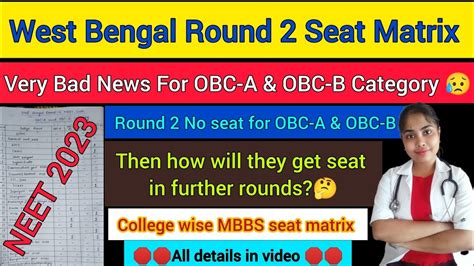 West Bengal Round Obc A Obc B Category Seat Matrix College Wise