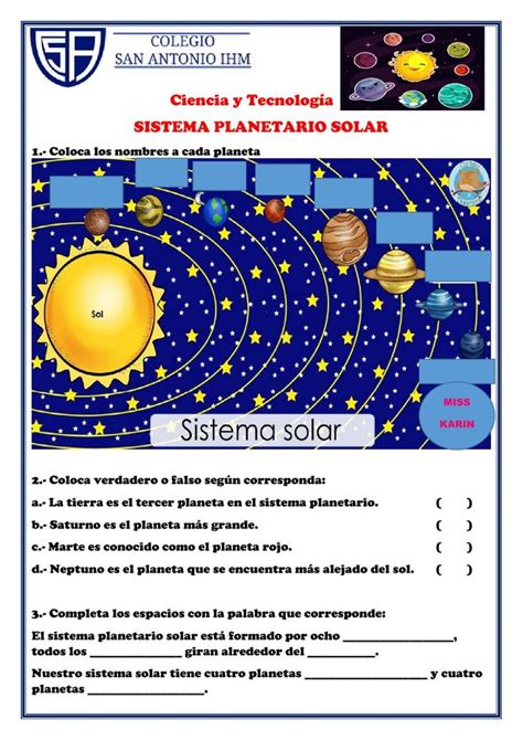 Actividad Del Sistema Planetario Solar Worksheet Sistema Planetario Solar El Sistema