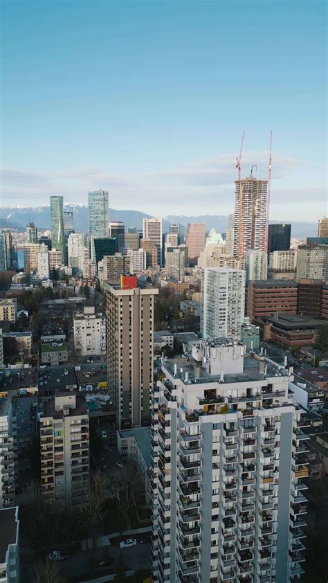 Aerial view of the skyscrapers in Downtown of Vancouver, Canada ...