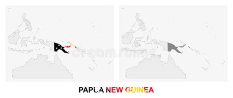 Twee Versies Van De Kaart Van Papua New Guinea Met De Vlag Van Papua