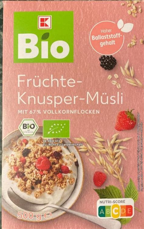 Früchte Knusper Müsli Bio Kaufland kalorie kJ i wartości odżywcze