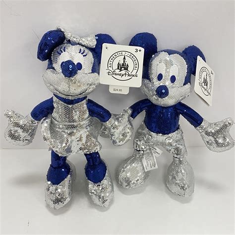 Disney Mickey & Minnie Mouse Sequin Silver & Blue Theme Park Plush NOS ...