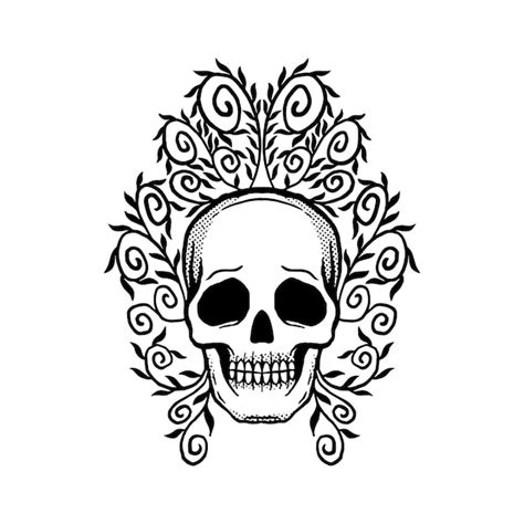 Premium Vector Hand Drawn Skull Floral Doodle Illustration For Tattoo