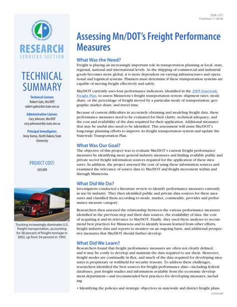 Research Assessing Mndots Freight Performance Measures