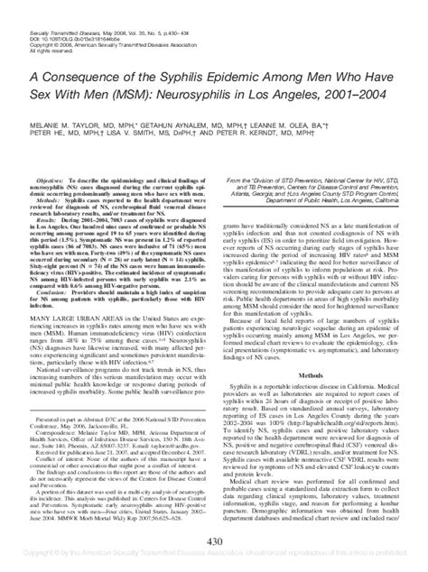 Pdf A Consequence Of The Syphilis Epidemic Among Men Who Have Sex With Men Msm