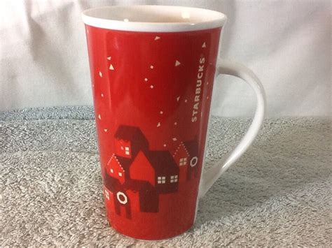 Cool 2013 Large Ceramic Starbucks Red With Houses 6 Tall Coffee Mug